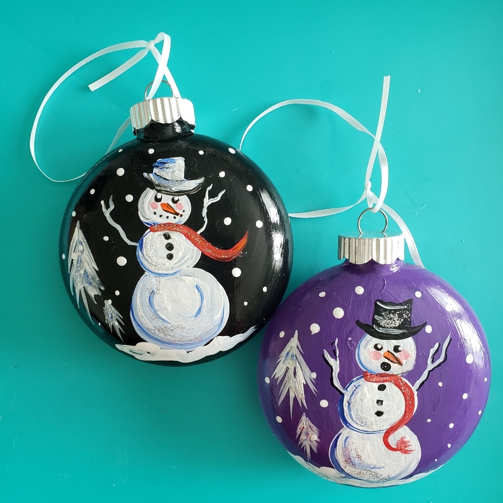 2 Hand Painted Christmas Ornaments
